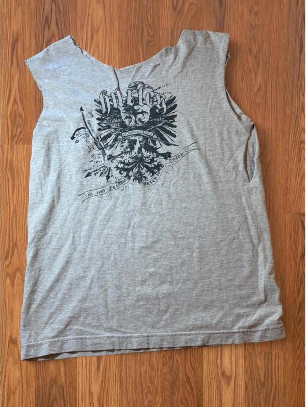 Hurley Womens Y2K Gray Tank Top Black Ornate Graphic Surf Skate